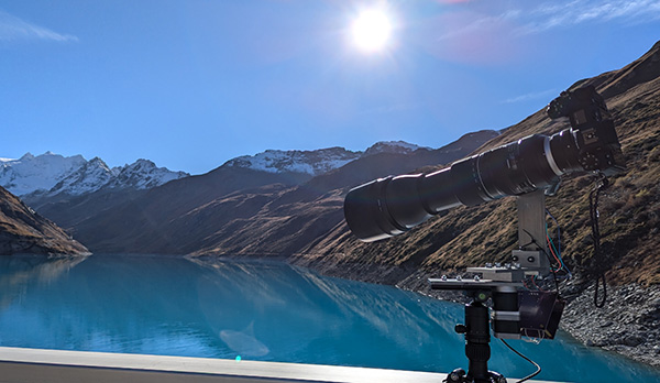 The DIY motorised head on the crest of the Moiry dam — two stepper motors and a microcontroller, nudging the camera frame by frame across the sky.